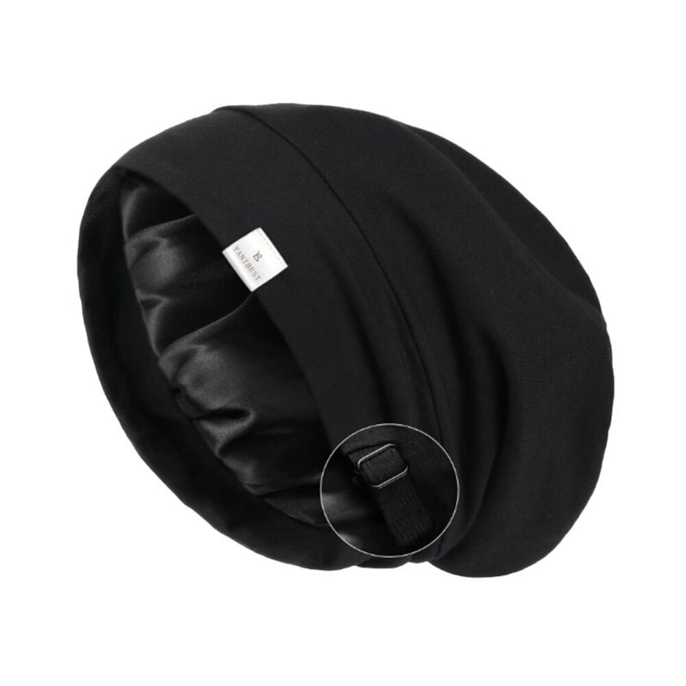 Yanibest Black Cotton And Satin Hair Bonnet Cap Medium